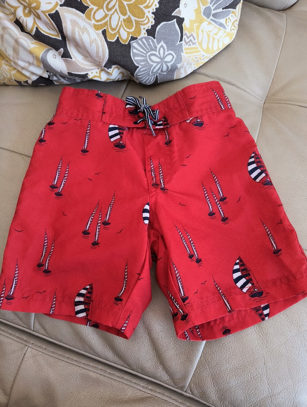 Janie and Jack Red Sailboat Print Swim Shorts